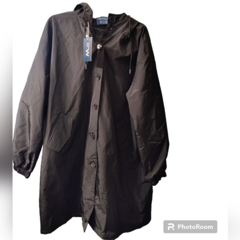 New Windbreaker Black Hooded Trench Size 3XL